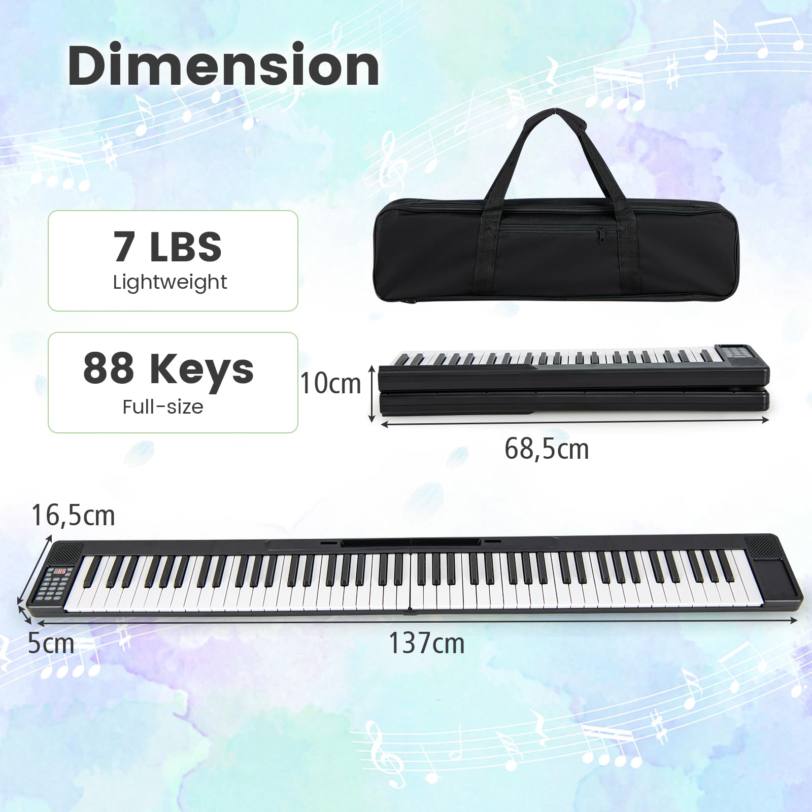 KOMFOTTEU Pianoforte Digitale 88 Tasti con Funzione MIDI & Bluetooth, Tastiera di Pianoforte Elettronico Multifunzionale Pianoforte Digitale Pieghevole per Principianti con Borsa per Pianoforte