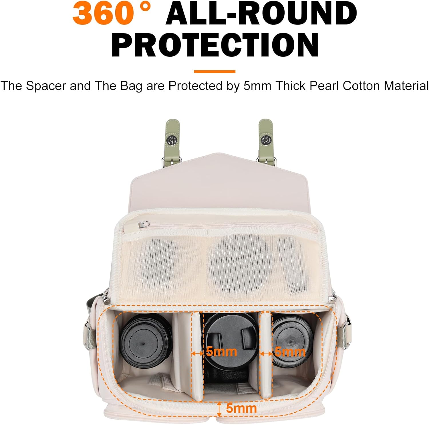 Cwatcun Camera Bag, Waterproof Flap Camera Crossbody Shoulder Messenger Case with Tripod Holder, Travel Photography Bag for Canon, Nikon, Sony, Fuji DSLR/SLR/Mirrorless Camera, Lens （Light Green）, L