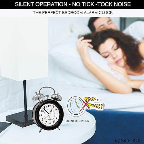 Miniatura 4 de Reloj despertador Atomic Retro Twin Bell para dormitorios. Reloj despertador fuerte para personas que duermen mucho tiempo perfecto para dormitorio,