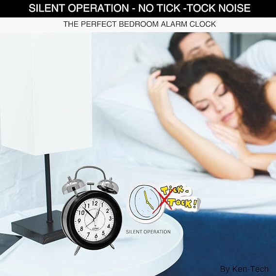 Atomic Retro Twin Bell Alarm Clock Alarm Clocks for Bedrooms. Loud Alarm Clock for Heavy Sleepers Perfect for Bedroom, Desk, and Office. Set time Automatically.
