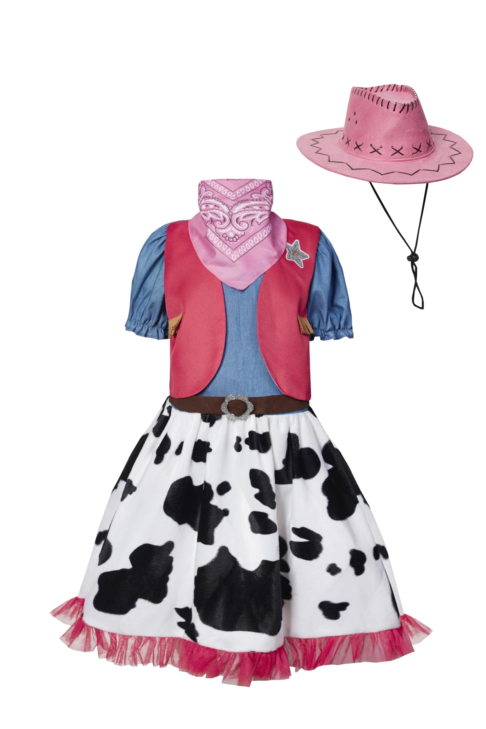 HAPNBCELE Girls Cowgirl Costume with Hat, Bandanna, Western Outfit World Book Day Halloween Birthday Party Cosplay 3-12 Years (Pink, 11-12 Years)