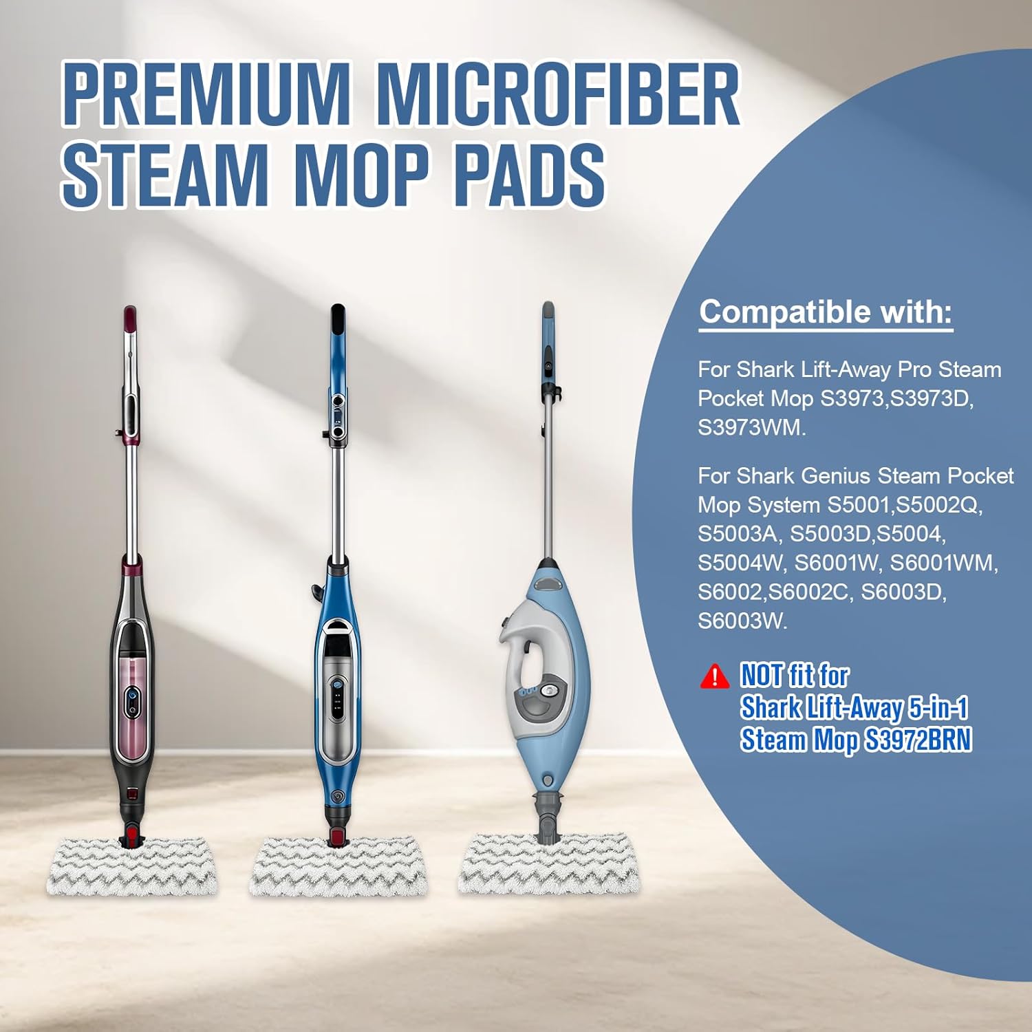 8 Pack Steam Mop Replacement Pads Compatible with Shark Genius Steam Mop S5003D S5002Q S5004 S6001W S6001WM S6002 & Lift-Away Pro Steam Mop S3973 S3973D S3973WM, Washable Microfiber Mop Pads Reusable