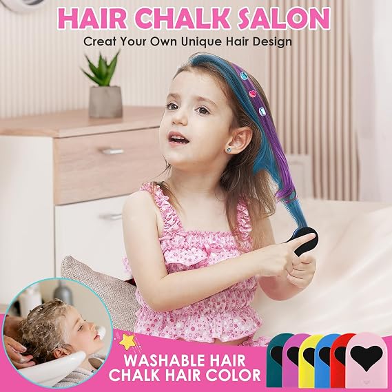 Hair Gem Stamper Kit with Temporary Hair Chalk, Gem Stapler for Hair, Hair Jewel Stamper for Girls Toy, Washable Hair Chalk Bedazzler Kit for Girl, Reusable Hair Styling Tool for Ages 6-12 Girls