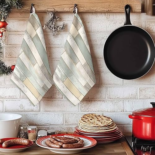 Miniatura 6 de Kitchen Towels Set of 4 Sage Green Wood Grain Dish Towels and Dishcloths Sets Decorative Tea Towel Rustic Retro Wooden Absorbent Hand Towels for
