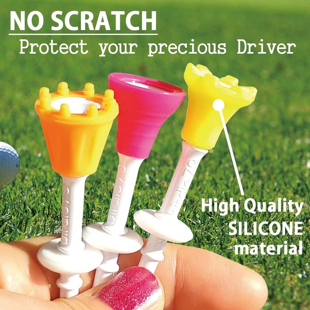 review BIRDIE79 Premium Big Head(Silicone) Golf Tees 3-1/4 | Adjustable 40,50,60mm | Easy Tee Up | Tee Off with Greater Consistency | Excellent Durability | Golf Tee Hanger | 1Pack(9ea Tees + 2ea Figures).