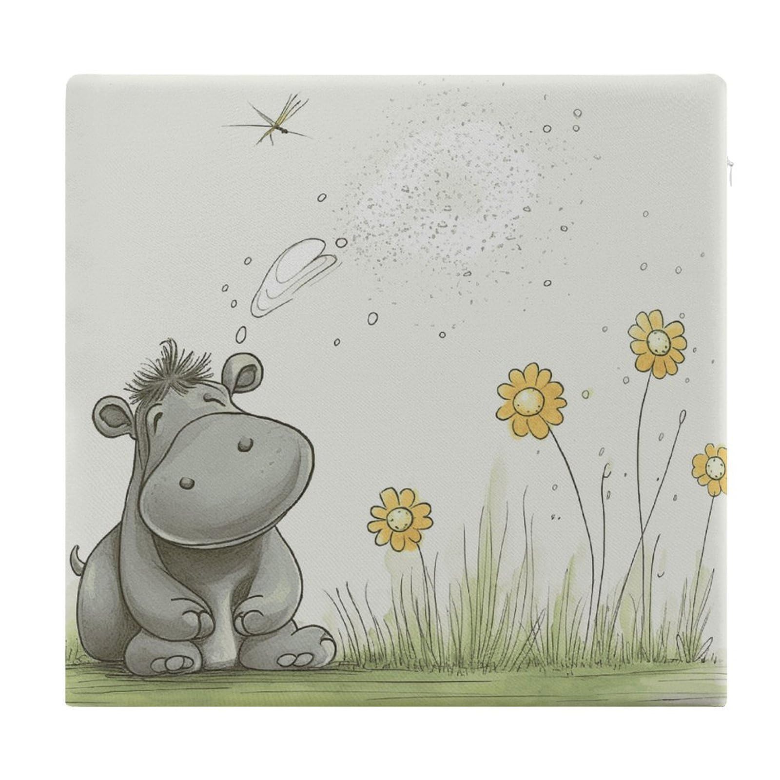JTREHY Hippo and Dandelion Chair Cushions Non-Slip Bar Stool Cushions Ultra Soft Warm Memory Foam Meditation Cushion Removable Large Square Seat Cushions for Dining Chair 15x14In