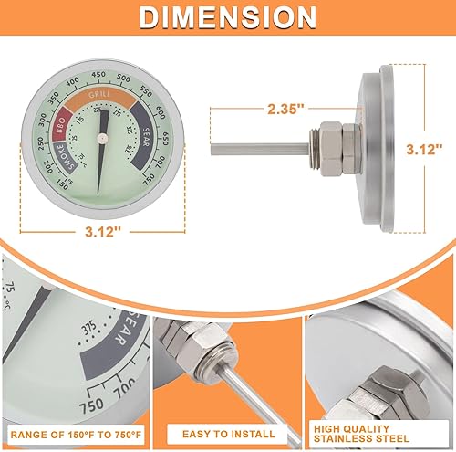 Miniatura 4 de Medidor de termómetro para ahumador de 3 18 pulgadas para termómetro Masterbuild, todos los accesorios para fumadores de Oklahoma Joe, Char-Griller,