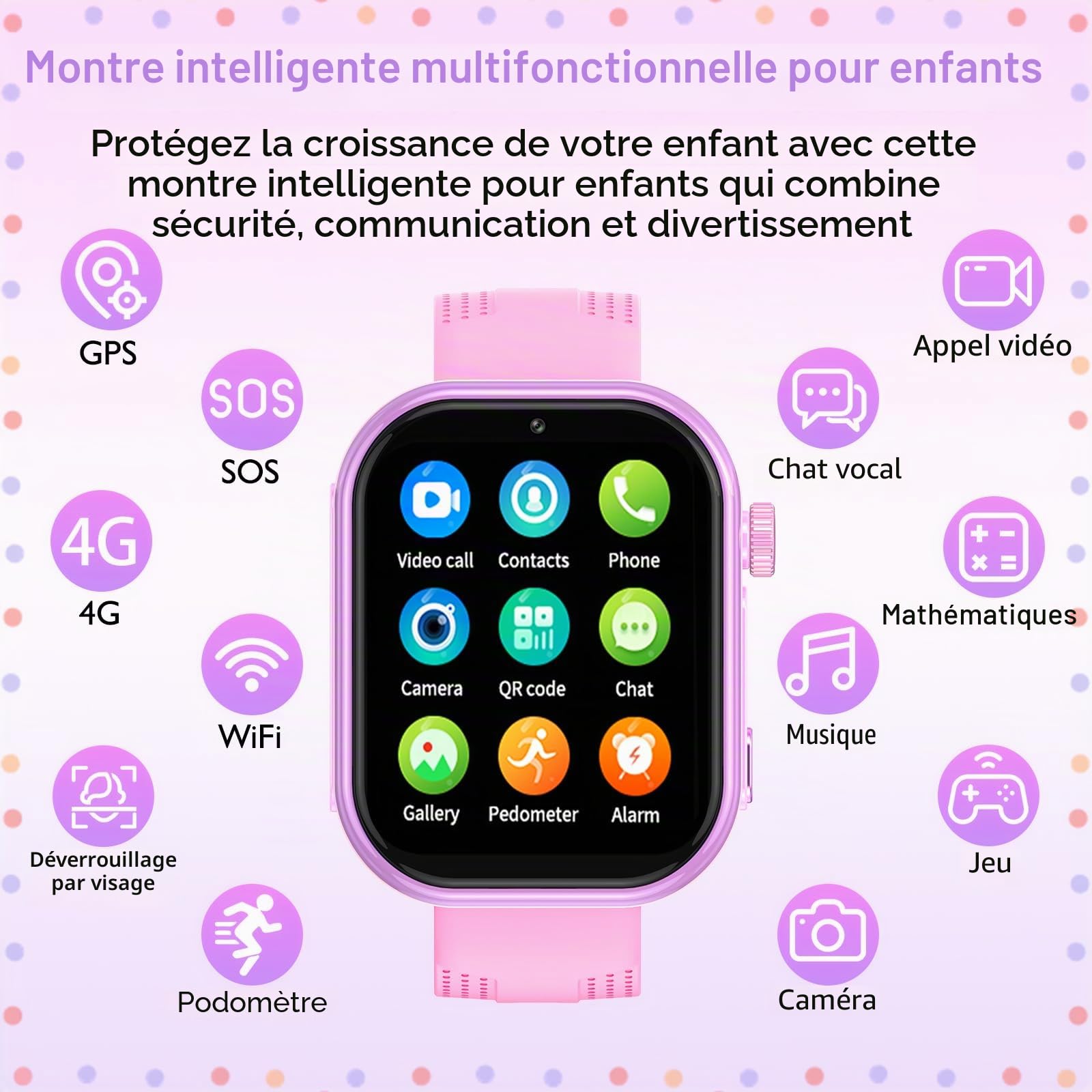 Montre Connectée Enfant, 4G Smart Watch Enfant Garçon Fille GPS SOS