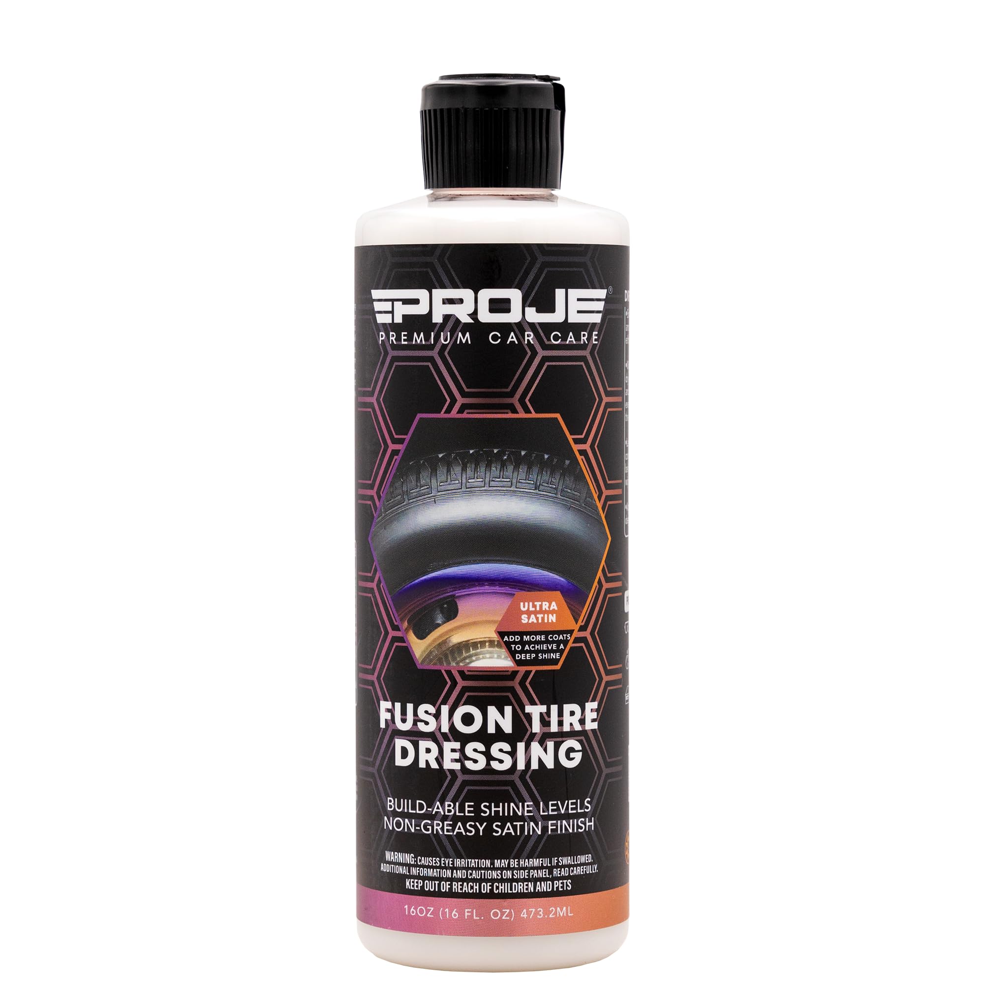 Proje Fusion Tire Dressing - Performance Rubber & Trim Dressing - Durable UV Protection Repels Dirt & Water - Non-Greasy & Anti Sling - Satin Tire Coating - 16 Fl Oz