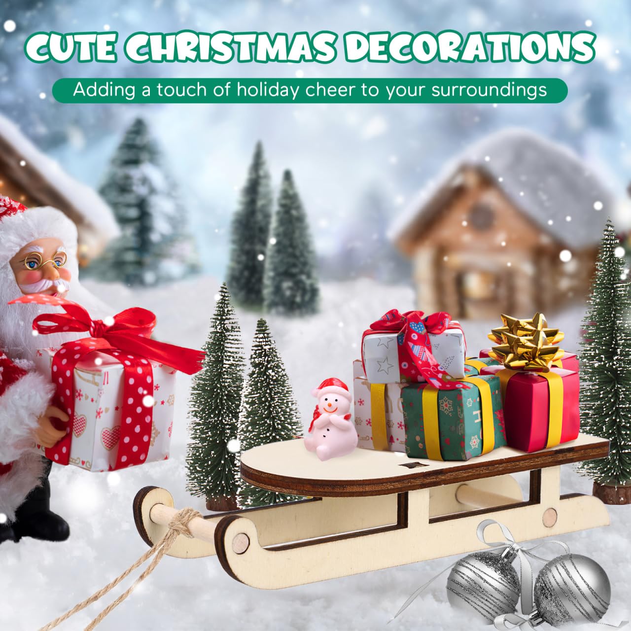 Trineo en miniatura 18 piezas de trineo de Navidad en miniatura de madera modelo mini trineo ornamento DIY manualidades mesa trineo madera trineo árbol de Navidad decoración colgante Navidad mini