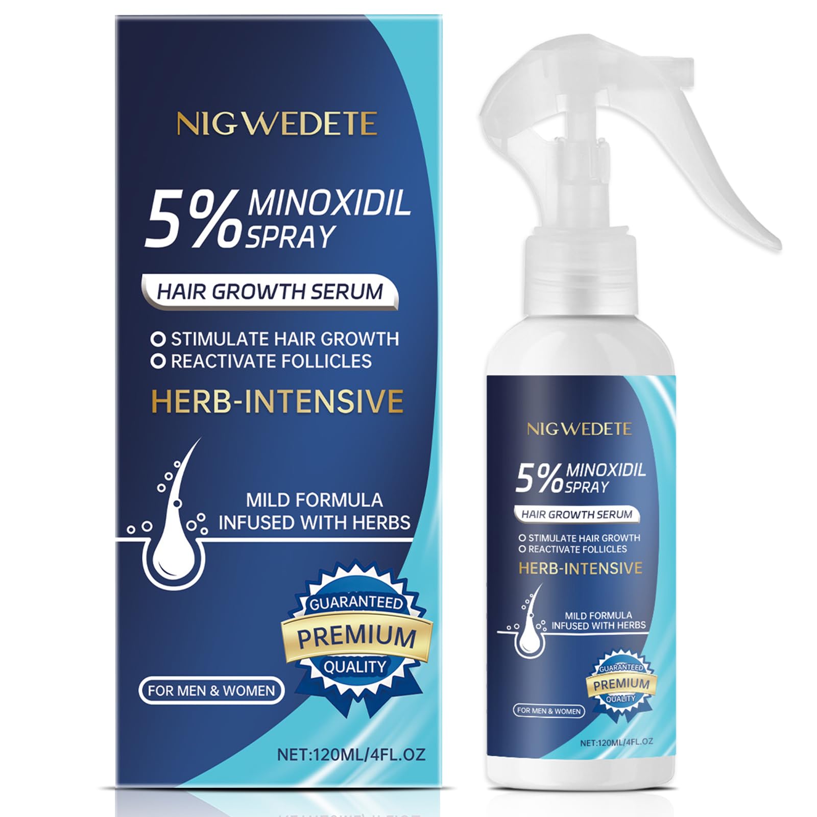 Nigwedete Minoxidil 5% for Men (120 ML), Advanced Minoxidil Spray with Provitamin B5 and Castor Seed Extract, Minoxidil Extract Serum for Hair Loss, Beard Restoration Minoxidil Spray (120 ml)