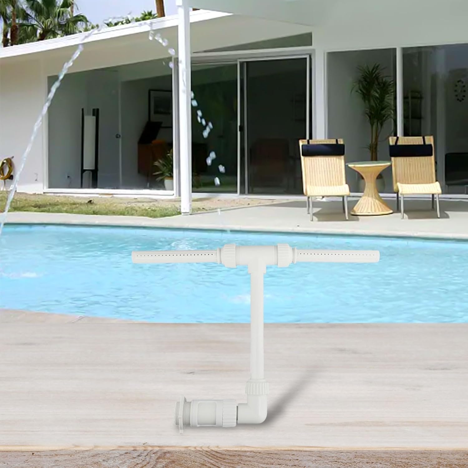Water Dual Spray Sprinkler For Inground Pools, Adjustable Water Dual Spray Sprinkler Pool Fountain For Inground Pools, Fun Pool Waterfall Sprayer For Backyard Outdoor, White