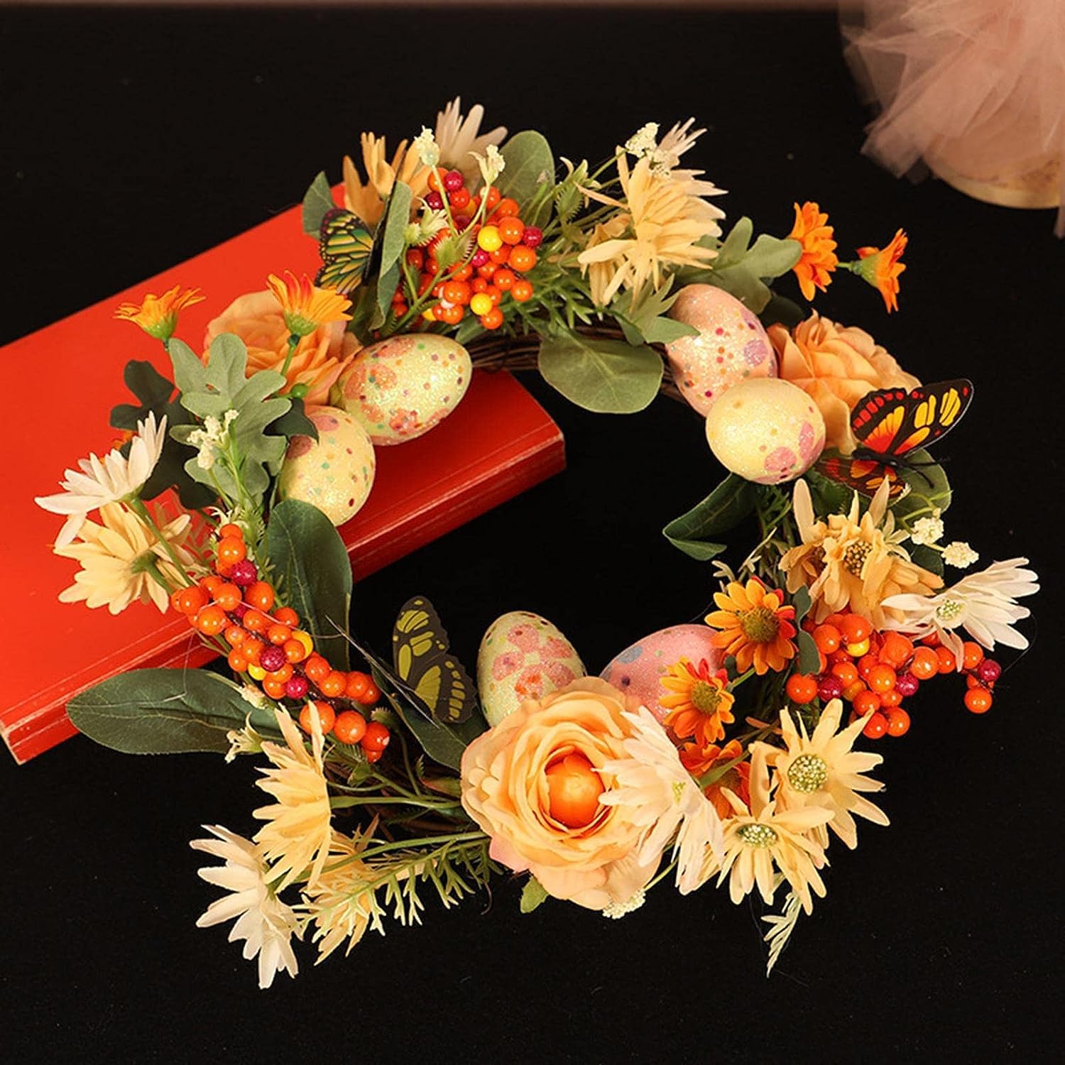 MAYABI Türkranz, Türkranz, Herbstkränze for die Haustür, hängender Osterkranz, Vögel, Eier, Kranz, handgefertigte Geschenke, Türdekoration, Dekor for Türen im Innenbereich und im Herbst,
