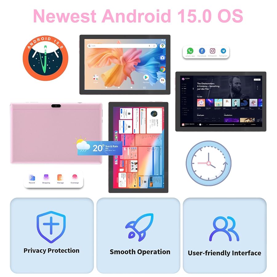 Android 15 Tablet,10 inch Tablets, 2 in 1 Tablets with Keyboard Case | 8GB RAM+32GB ROM/2TB Expandable, 1280x800 IPS Display Screen, 5G Wi-Fi6, Dual Camera, 6000mAh Battery BT5 Widevine L1 (Pink), image 5