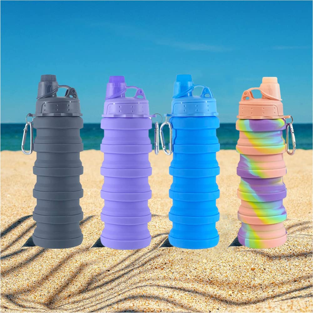 Lot de 2 bouteilles d'eau pliables, 500 ml, portables, étanches, pour le camping, la randonnée, les sports de plein air, conteneur d'eau pliable léger
