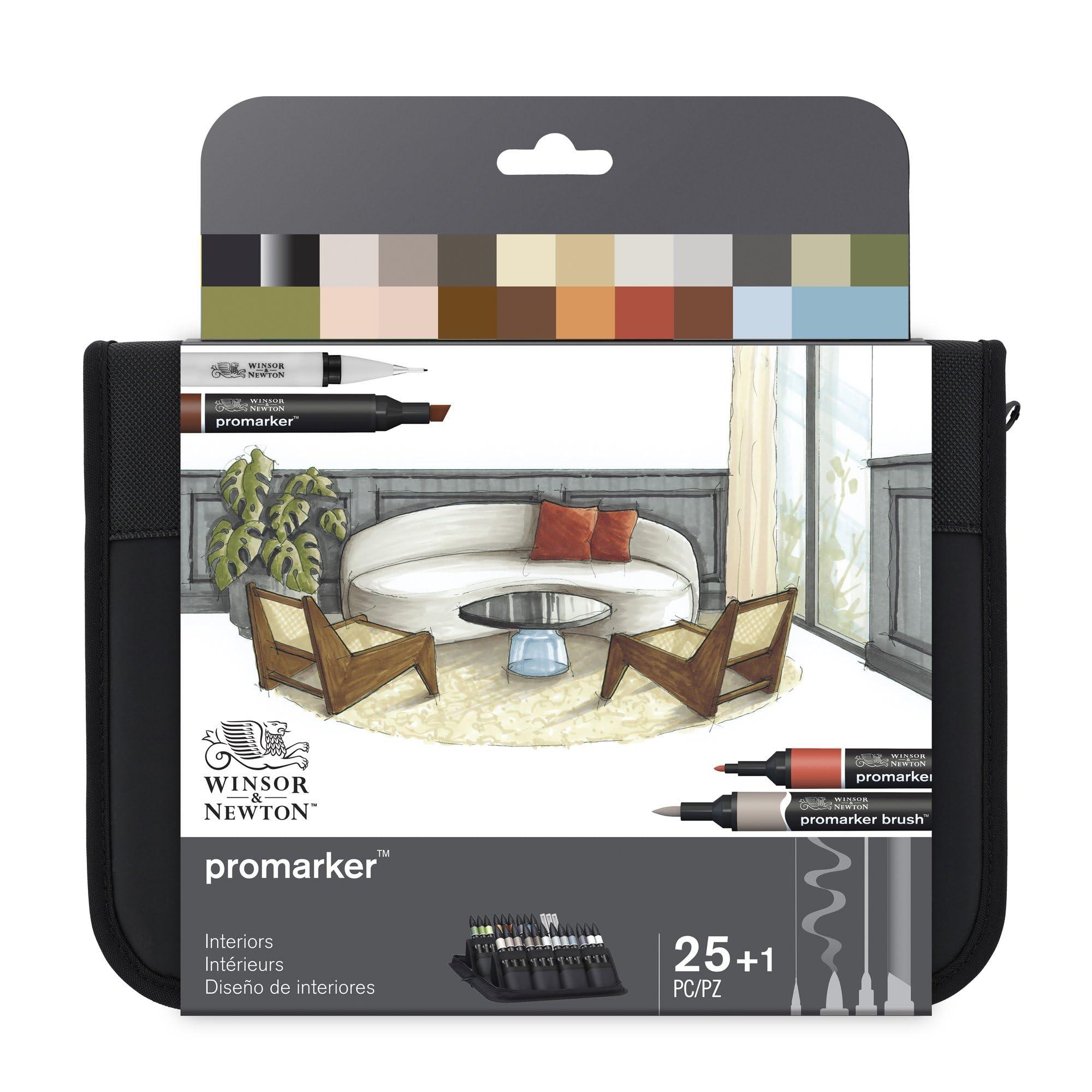 Winsor & Newton Promarker & Fineliner - Set de rotuladores de Diseño de Interiores, Estuche de 26