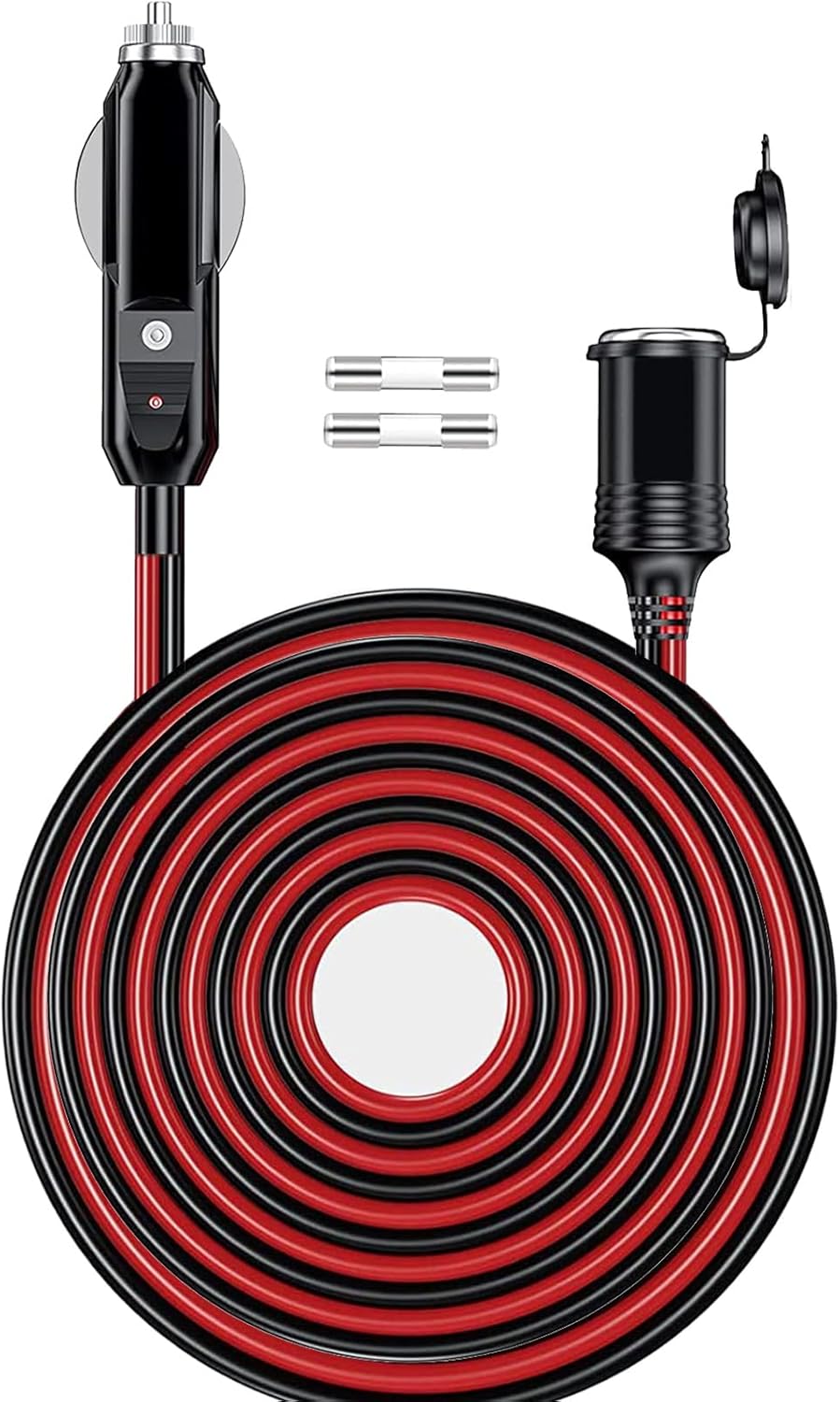 Product image of 12V/24V 16AWG Heavy Duty Cigarette Lighter Extension Cable 13FT, 156W/20A Male Plug to Female Socket Adapter Extension Cord with LED Lights (Built-in 20A Fuse & 2 * 20A Spare Fuse)