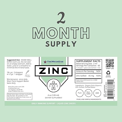 Miniatura 8 de Gotas de zinc líquido, zinc iónico, 2 onzas, 30 porciones, alta dosis de 45 mg de sulfato de zinc (15 mg de zinc elemental), orgánico, sin OMG,