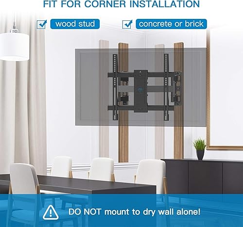 Miniatura 5 de PERLESMITH Soporte de pared para TV de esquina para televisores de pantalla plana curvada LED LCD de 26 a 60 pulgadas de hasta 99 libras, soporte de