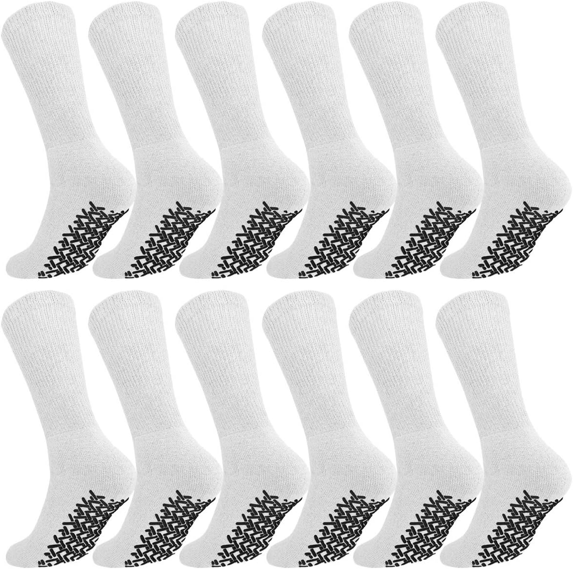 Men Women Anti Slip Grip Non Skid Crew Cotton Diabetic Socks For Home Hospital 3, 6 or 12-pack