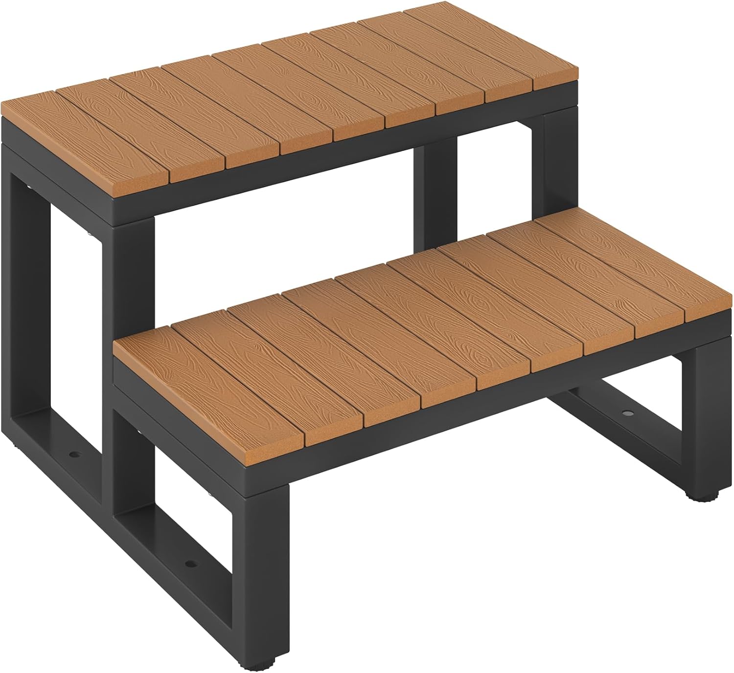 LUE BONA Hot Tub Steps, Outdoor 2-Step Stool with HDPS Treads and Aluminum Frame, Non-Slip Multi Purpose Stairs for Straight Sided Spa, Swimming Pool, Porch, RV, Deck, Kitchen for Adults, Teak Brown
