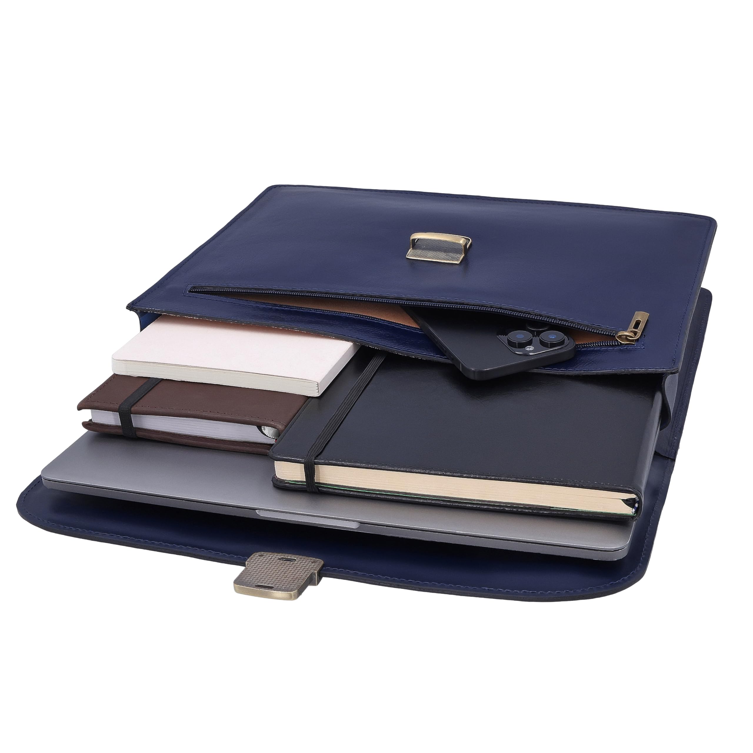 Gusti Leder Borsa da lavoro da donna Farina - blu scuro pelle bovina con portapenne, tracolla rimovibile