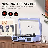 Vista 4 de Reproductor de discos de vinilo RetroAudio de 3 velocidades Bluetooth portátil de maleta, tocadiscos de correa, con 2 bocinas estéreo integradas