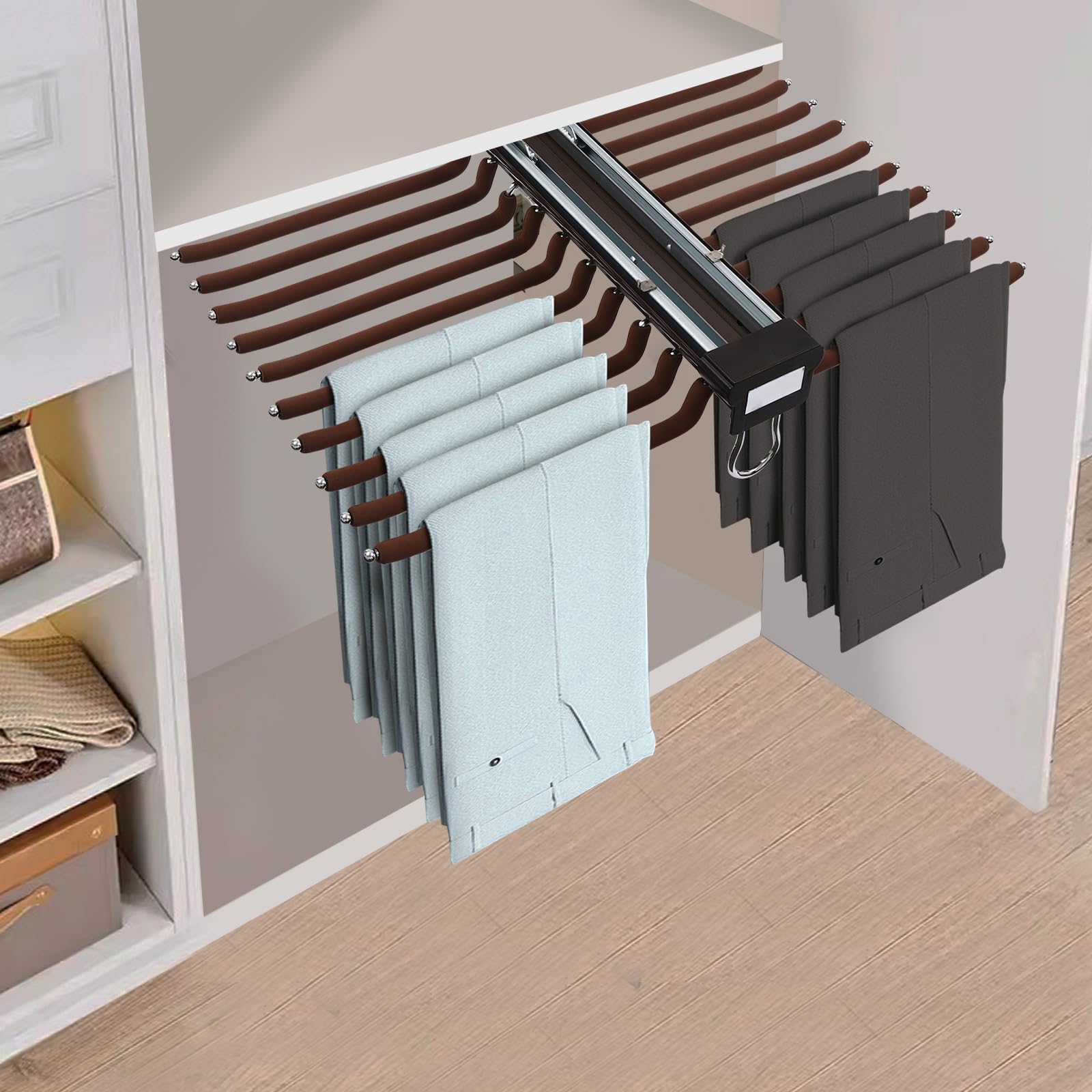 Percha extensible para pantalones con doble fila para armario, 22 brazos, ahorro de espacio, para armario organizador