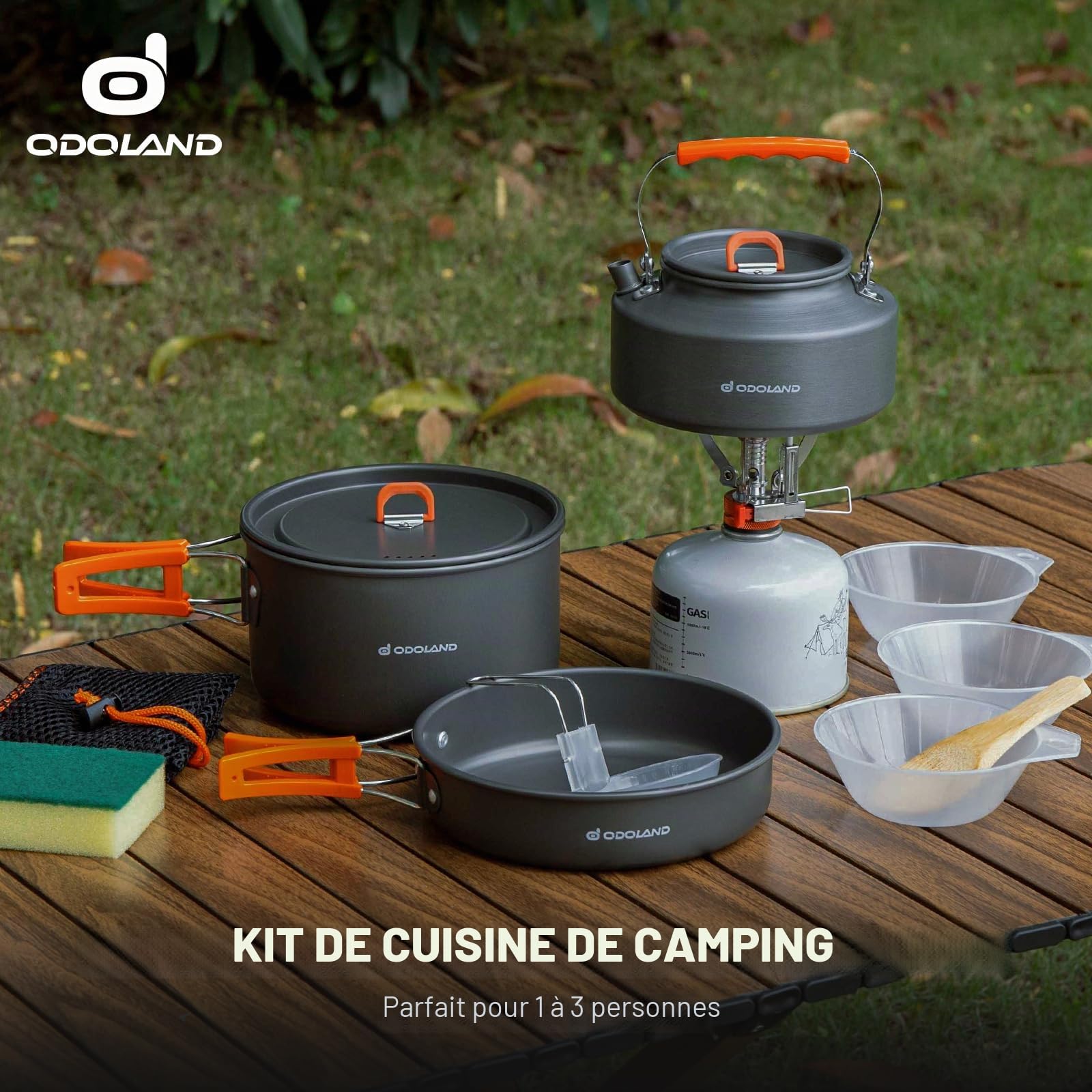 Odoland Kit de Casseroles Camping Portable, Antiadhésif Casserole Légère Set avec Bol en PP pour Le Camping, Sac à Dos, Cuisine en Plein Air et Pique - Nique