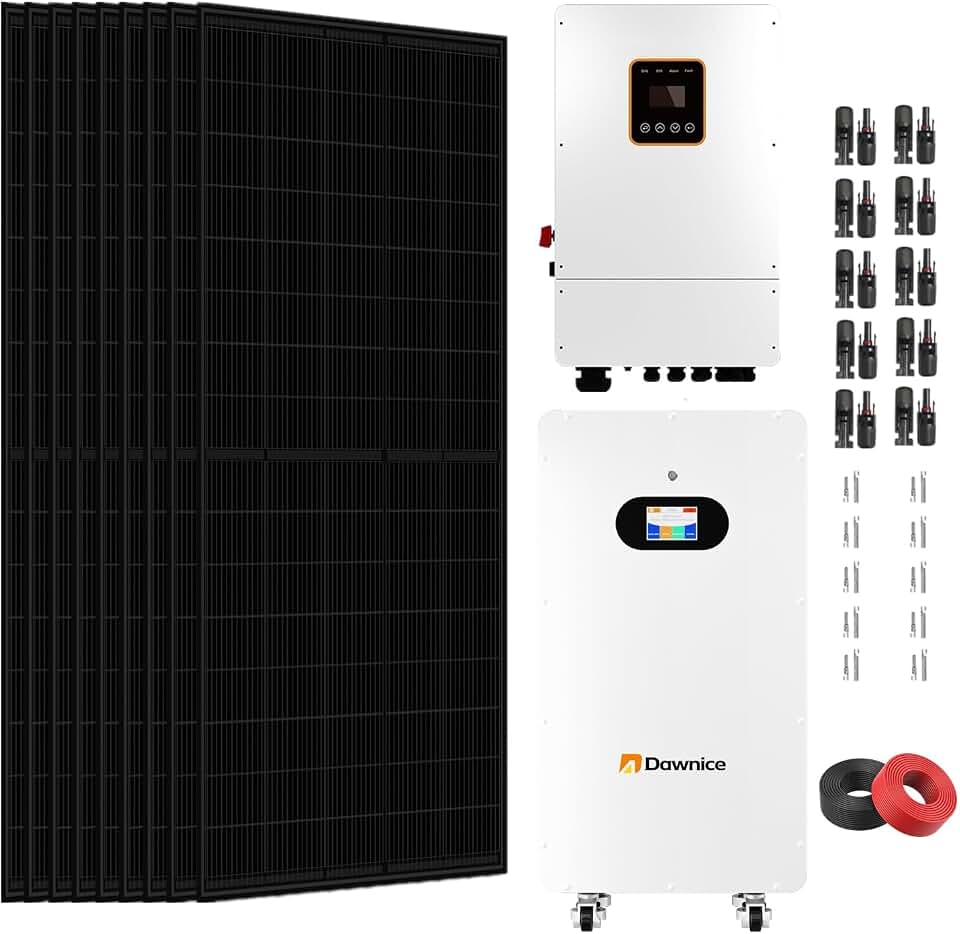 10KW Hybrid Solar Power System Complete Kit Home Kit with 8.8KW Solar Panels+48V 10KW Hybrid Inverter+ 51.2V LiFePo4 Solar Battery (10pcs*550W PV+1S*10KW Inverter+2S*16Kwh Battery)