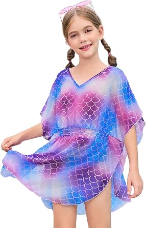 Haloumoning Girls Chiffon Swim Beach Cover Up Kids Bathing Suit Coverups