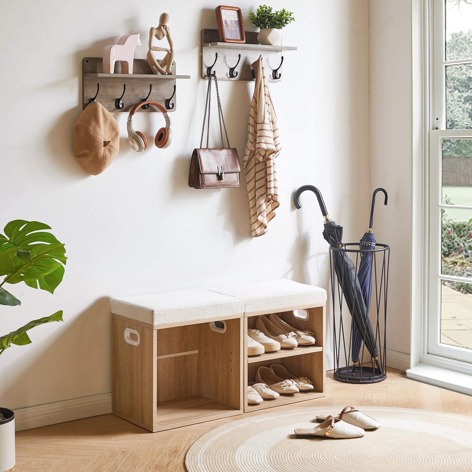 YMYNY Panca per scarpe con cuscino, scarpiera a 2 ripiani, 15,4 x 11 x 16,54 cm, colore naturale chiaro