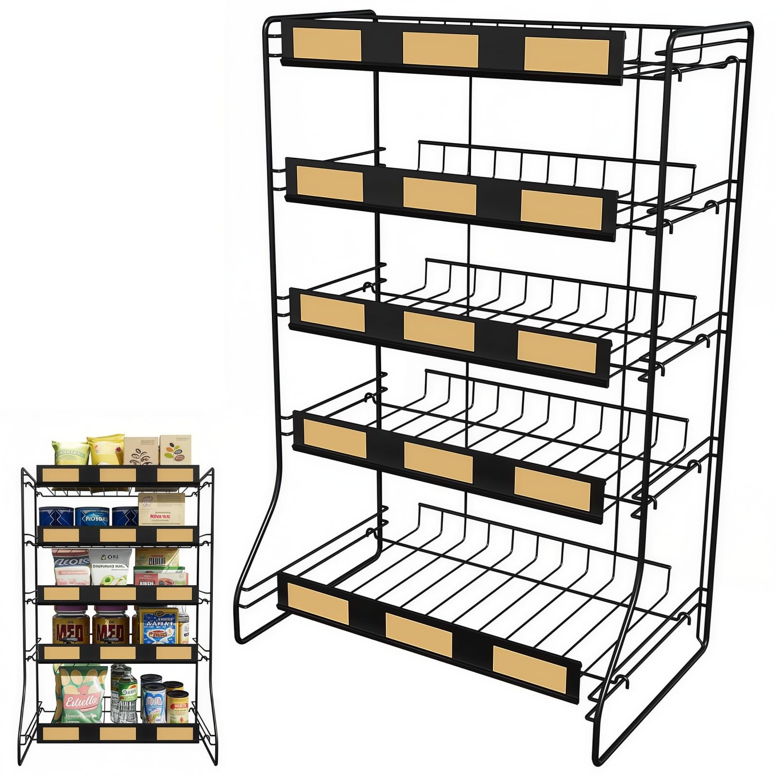 WUDLEP Candy Display Rack, 5 Tier Snack Organiser for Countertop, Display Snack Rack, Crisp Storage and Chip Rack for Shops, Food Bag Holder Stand for Counter, Snack Stand for Office