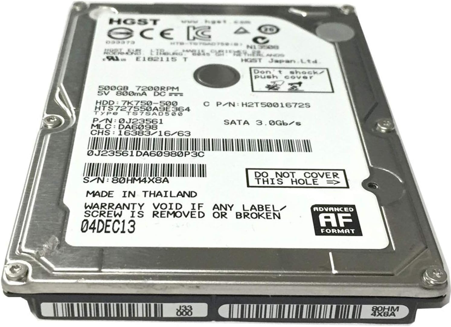 HGST 7K750-500 HTS727550A9E364 (0J23561) 500GB 7200RPM 16MB Cache SATA 3.0Gb/s 2.5" Internal Notebook Hard Drive - w/1 Year Warranty