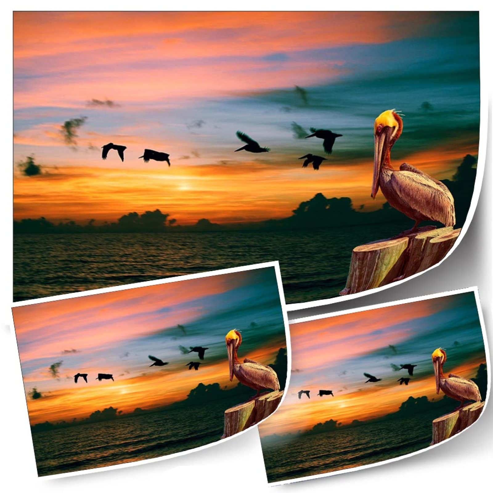 JIUJIUJIU Landschaft Wandkunst Malerei Wandbild Sonnenuntergang Nachglühen Meer Wasservogel Drucke &; Poster Leinwand Bilder Kunstwerk für Wohnkultur, 42 * 60 cm, gerahmt