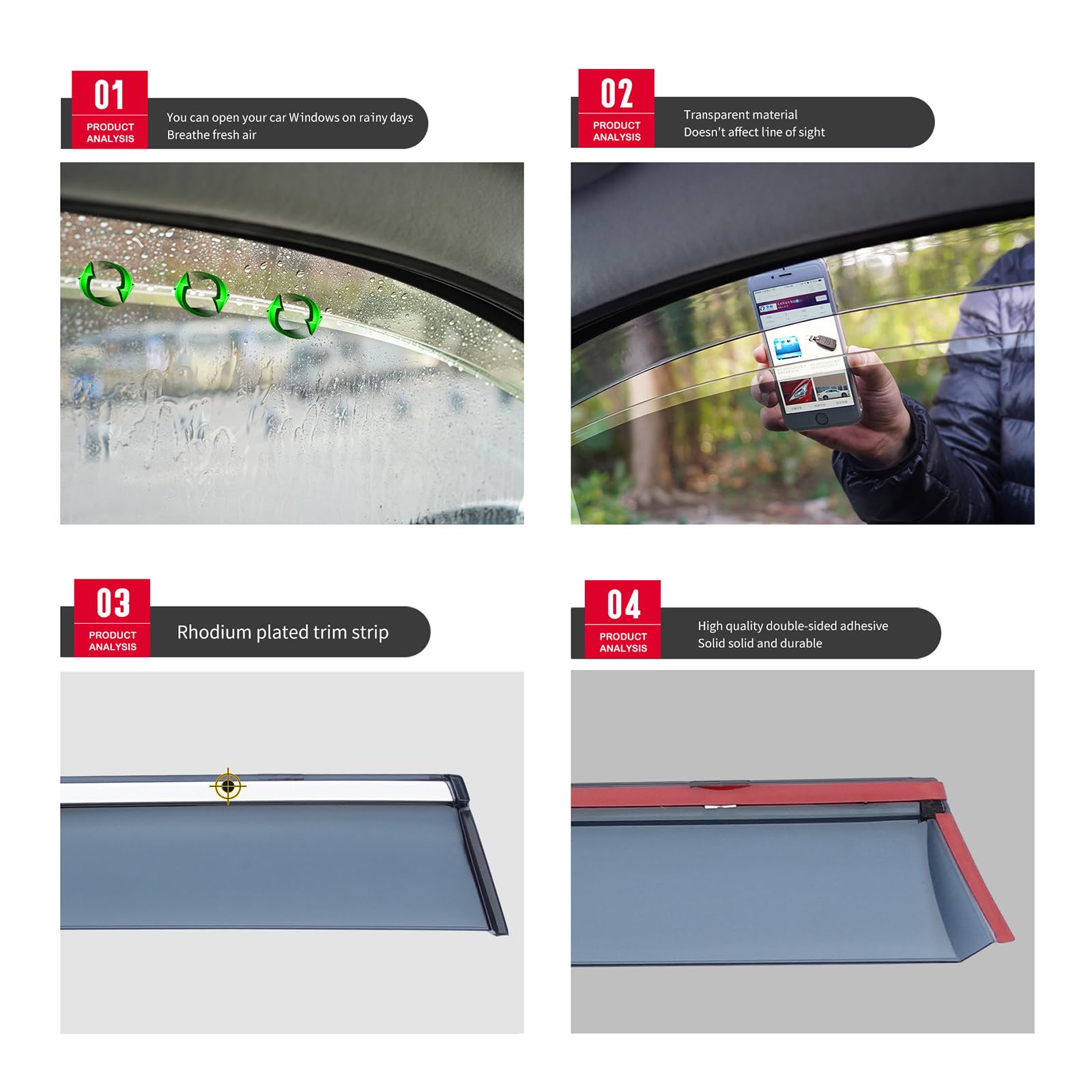 Compatible con Acura TL 2009-2014, 4 Piezas Lado De Automóviles Windows Deflectores De Viento Parabrisas Viseras Solares Deflectores Aire