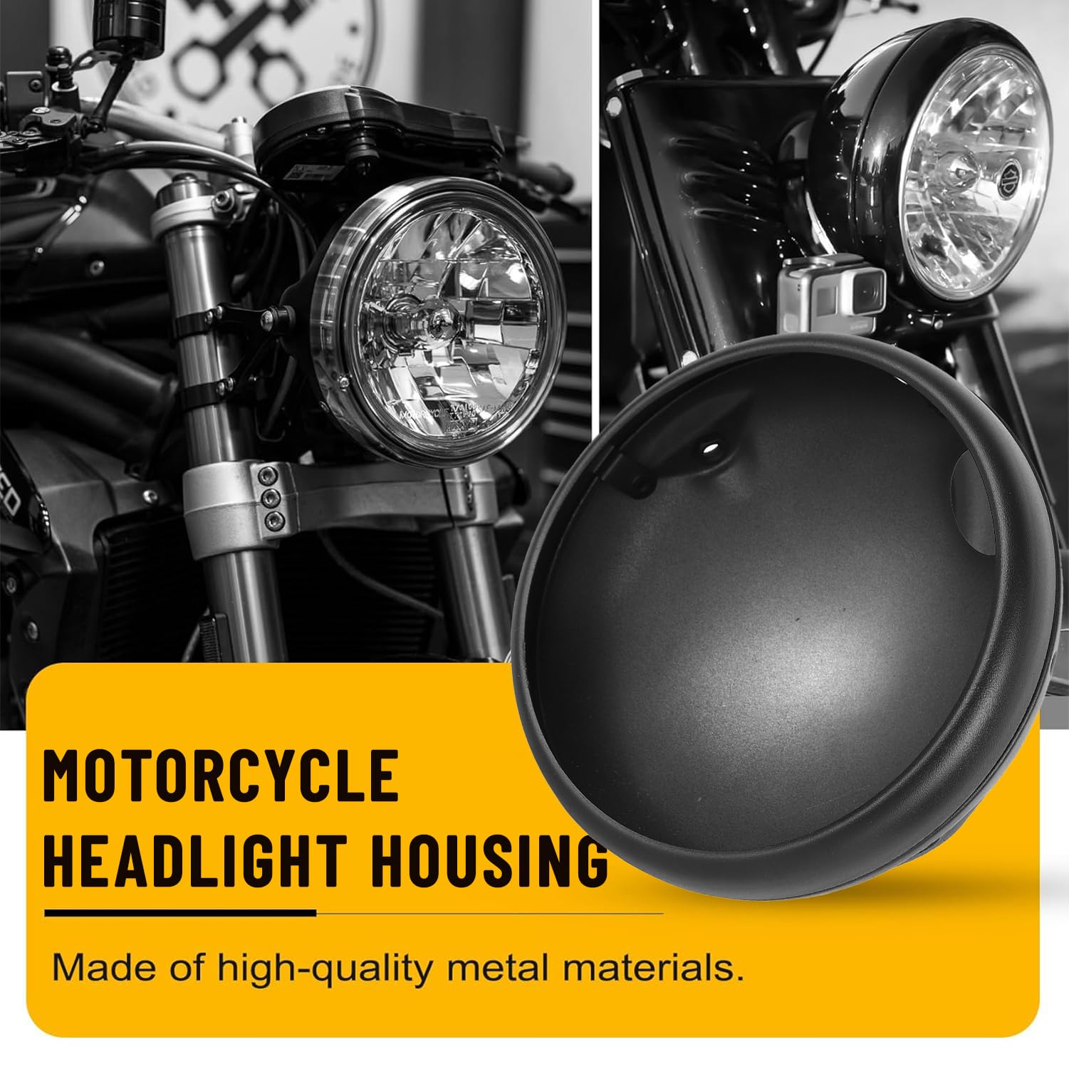 Guscio Faro Moto 7 Pollici, Guscio del Faro del Motociclo Nero Opaco, Coperchio Fari LED in Lega di Alluminio Coperchio del Motociclo Accessorio per la Modifica del Motociclo