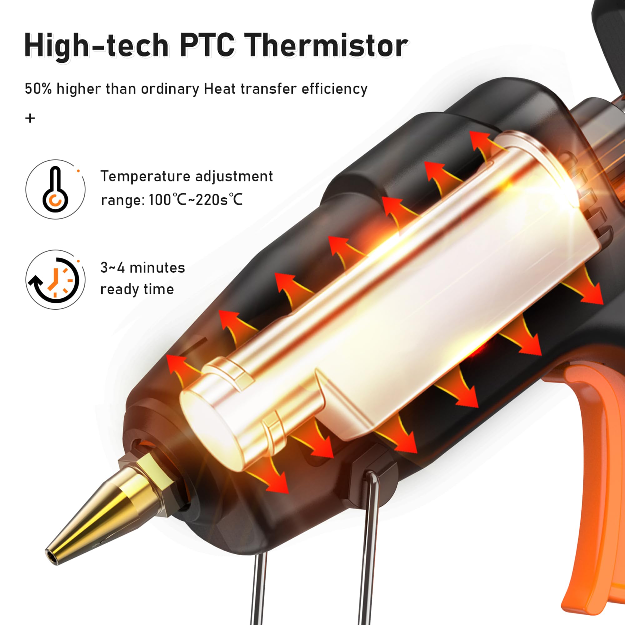 IZIO Set completo di pistola per colla a caldo e bastoncini, temperatura regolabile da 100 a 220 W, preriscaldamento rapido, colla industriale resistente, 30 bastoncini di colla a caldo per