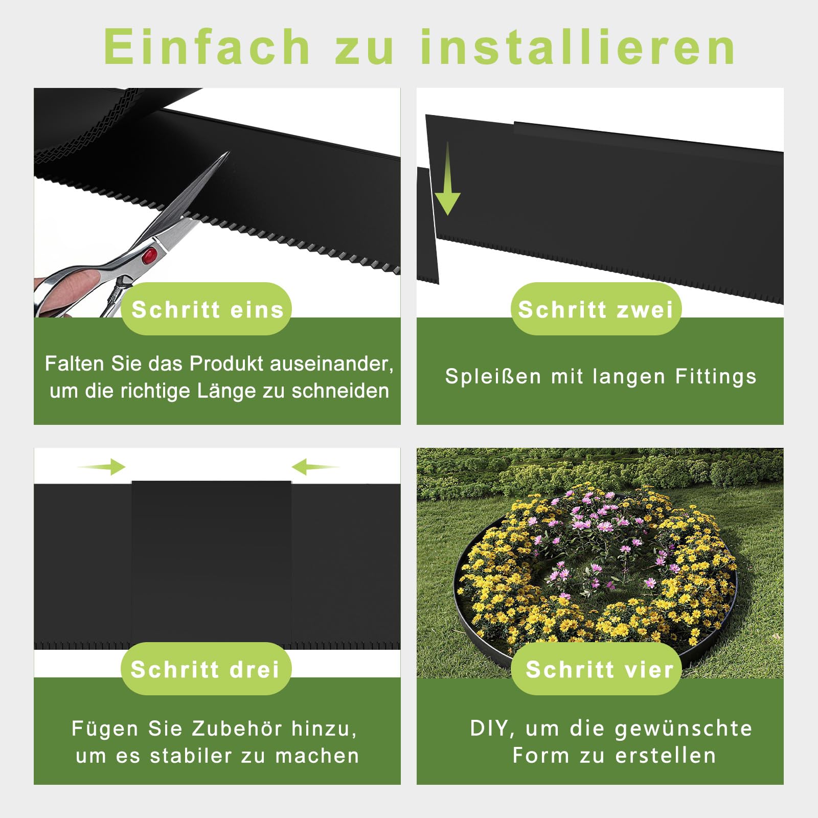 ACXIN Metall Rasenkante 15 cm hoch, verzinkte Oberfläche, Vielseitige Beeteinfassung für Rindenmulch, als Mähkante oder Baumring, Robust, Flexibel und Schnell zu Installieren(Schwarz, 20M)