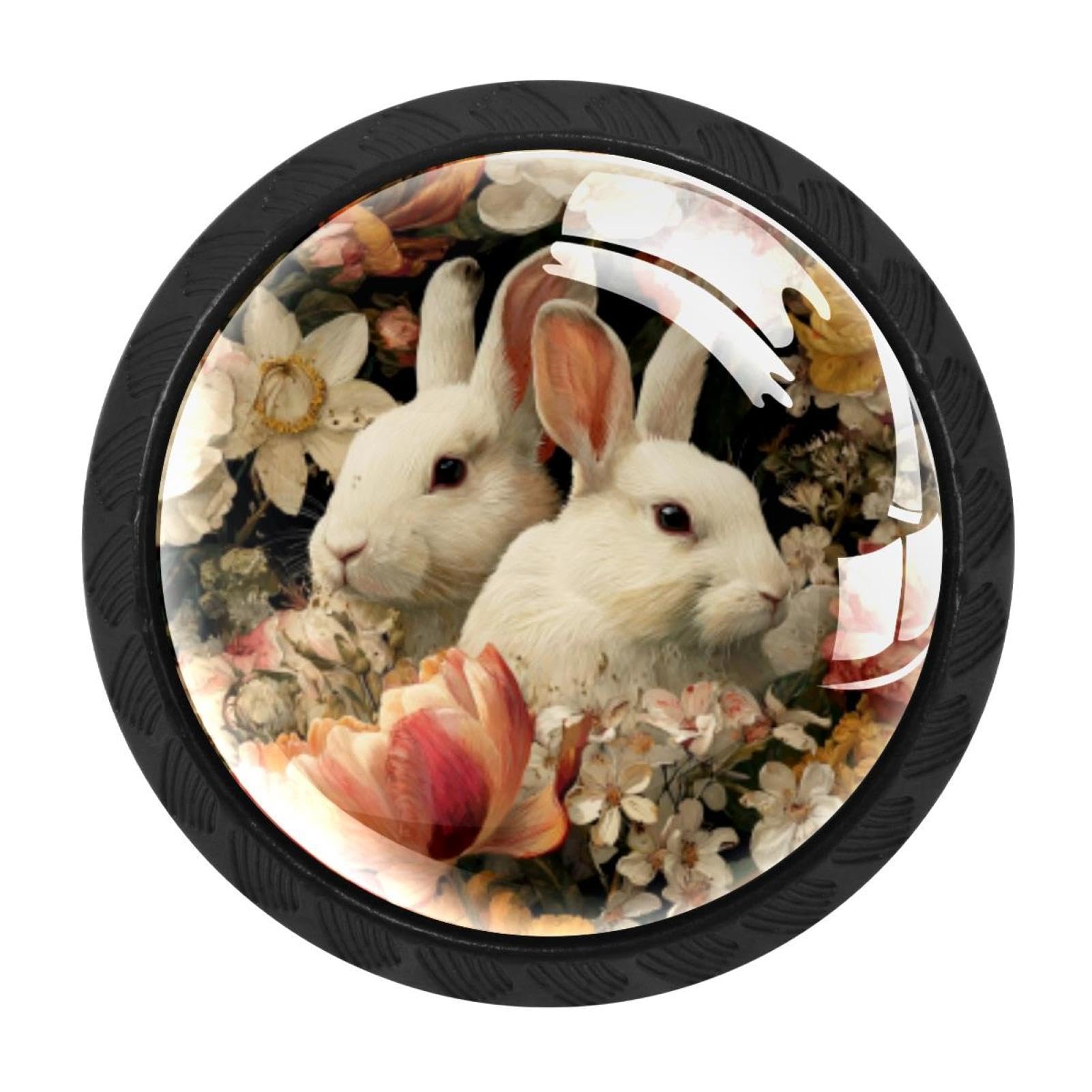 CHENZZZZ 4 Pack Cabinet Handles Easter Rabbits Floral (29) Kitchen Drawer Pulls Furniture Door Handles for Cupboard Bedroom Wardrobe