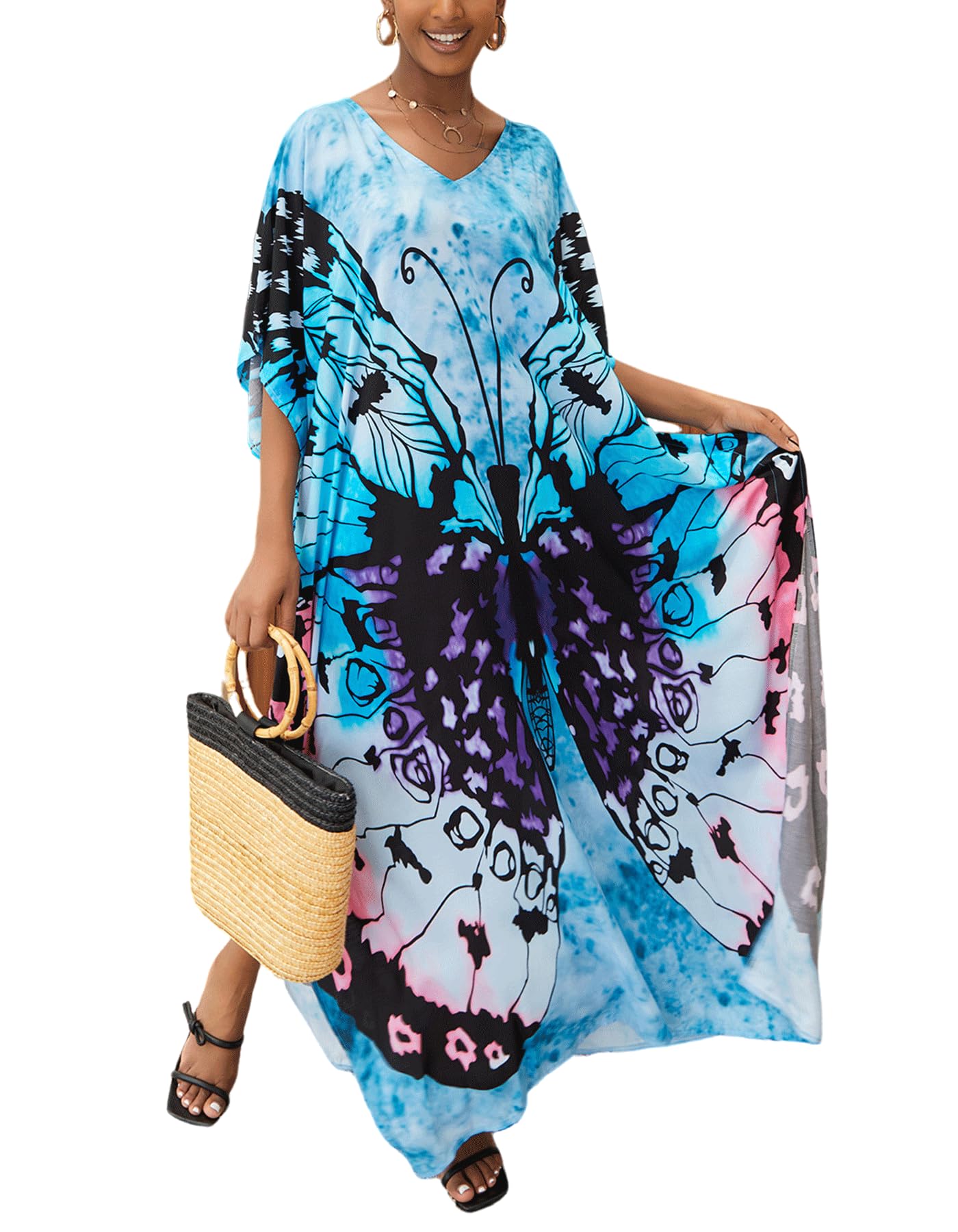NFVNKJ Women's Plus Size Beach Lounge Kaftan Maxi Dress Swimsuit Coverup for Women