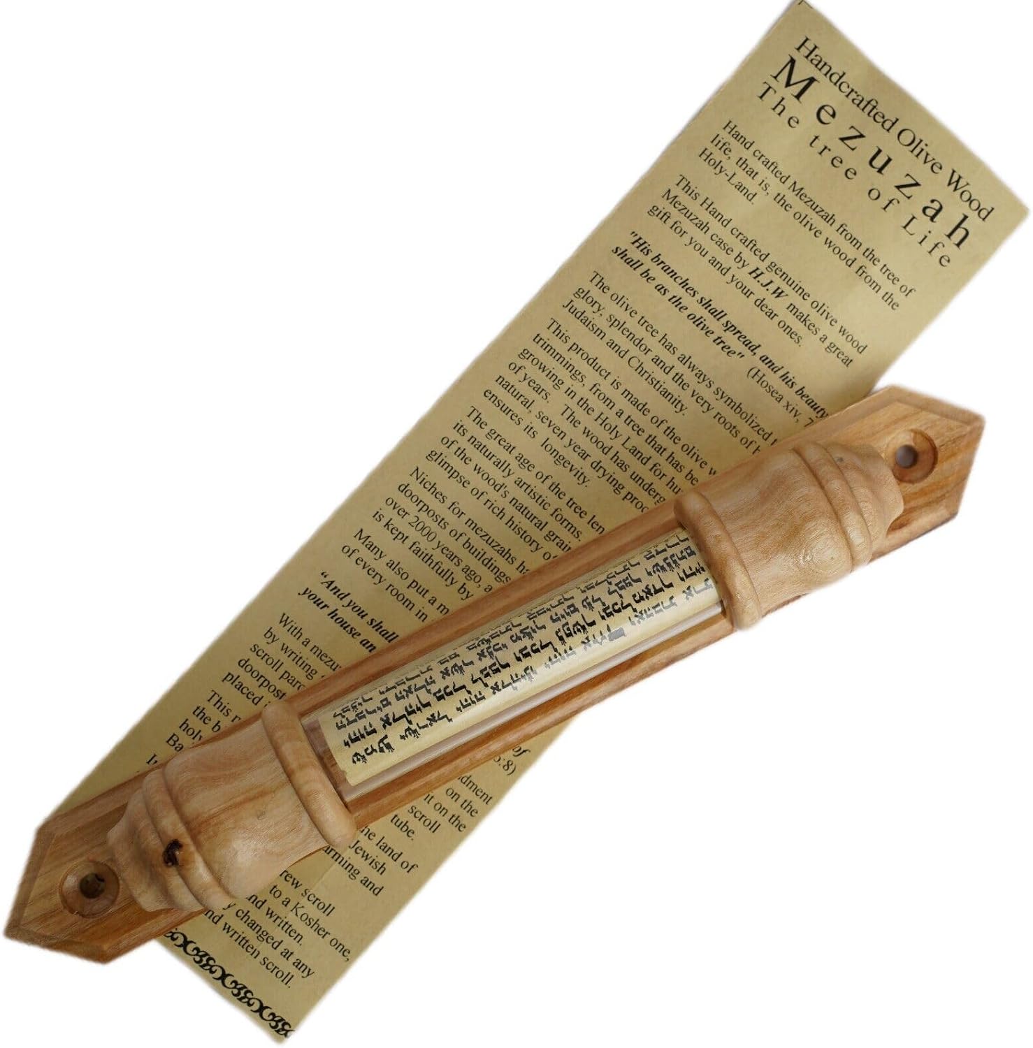 Traditional Handmade Olive Wood and Glass Door Jewish Mezuzah Case w/Non-Kosher Scroll Klaf Parchment [7.5"/19cm] for Home Protection and Blessings Jerusalem