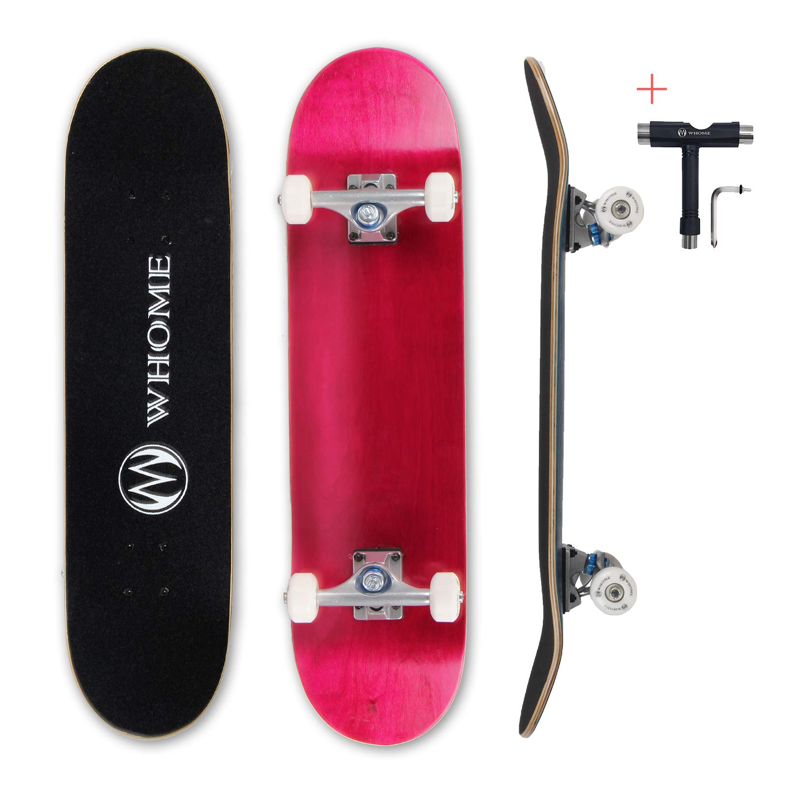 WHOMESkateboards C20 Pro 31x7.75 Double Kick, Concave Skateboard Complete - Pretty Maple Original Grain 7ply Alpine Hard Rock Maple Deck ABEC-9 Bearings & T-Tool