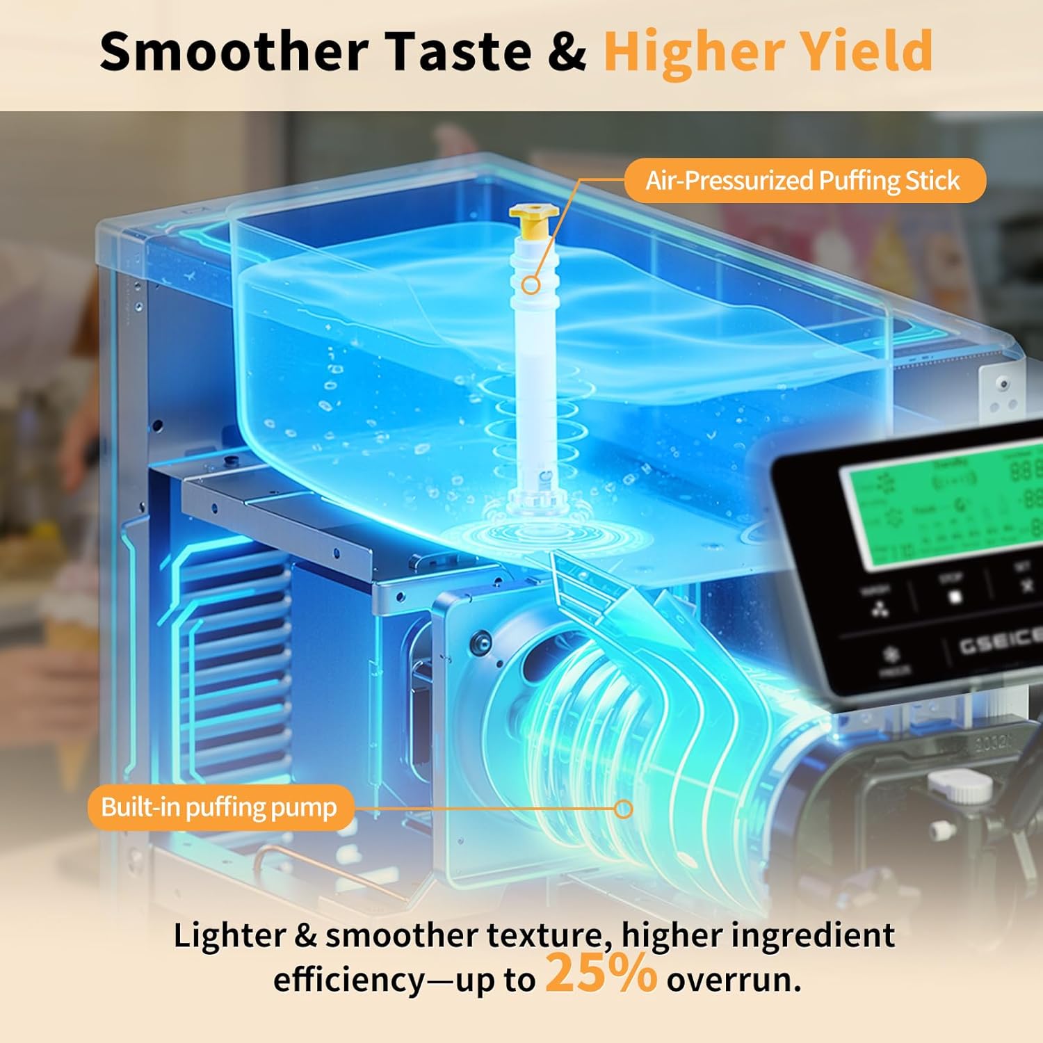 Ice Cream Machine – 3.5 Gals/H Single Flavor Ice Cream Maker 5 Inch Screen Soft Serve Ice Cream Machine with Pre-Cooling Soft Serve Machine with 1.6 Gals Tank for Home, Parties,Cafés,and School