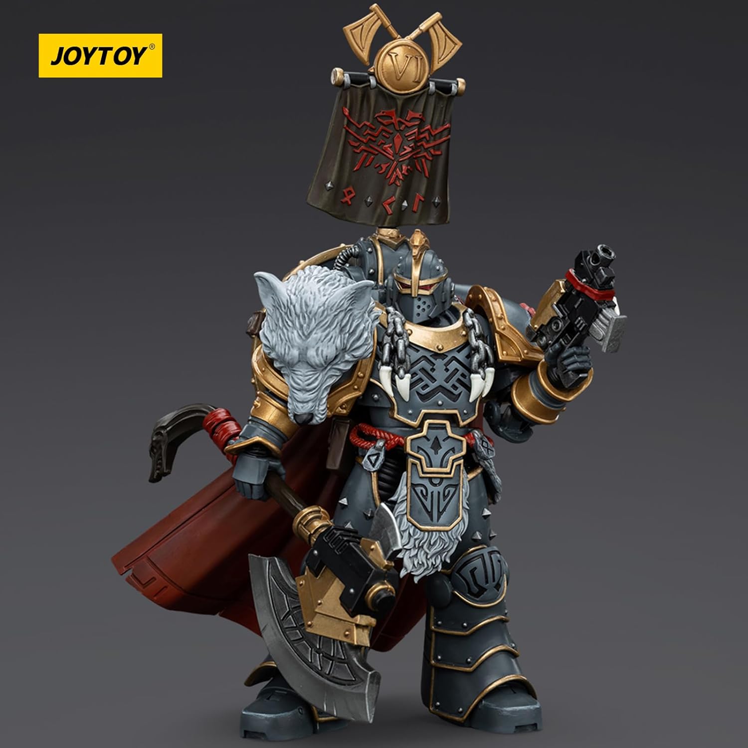 JOYTOY Warhammer 40k Horus Heresy Series, Space Wolves Legion Praetor with Power Axe and Combat Shield 1/18 Action Figure Collect Models, Dedicated to You Who Love Collecting