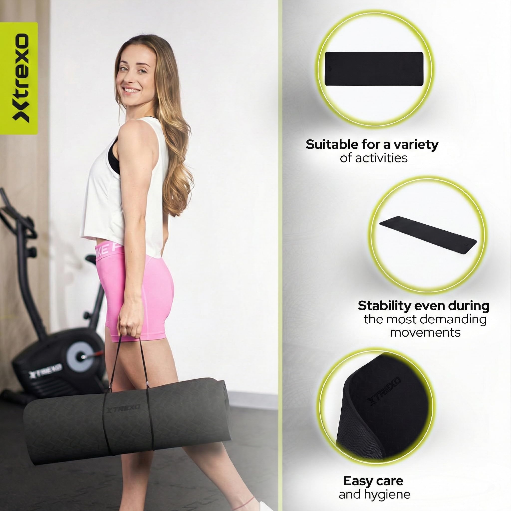 TREXO Mata do fitnessu w kolorze różowym, wymiary 183 x 61 cm i grubość 10 mm, wykonana z ekologicznej maty do ćwiczeń TPE z antypoślizgową powierzchnią, lekka mata gimnastyczna do treningu siłowego,