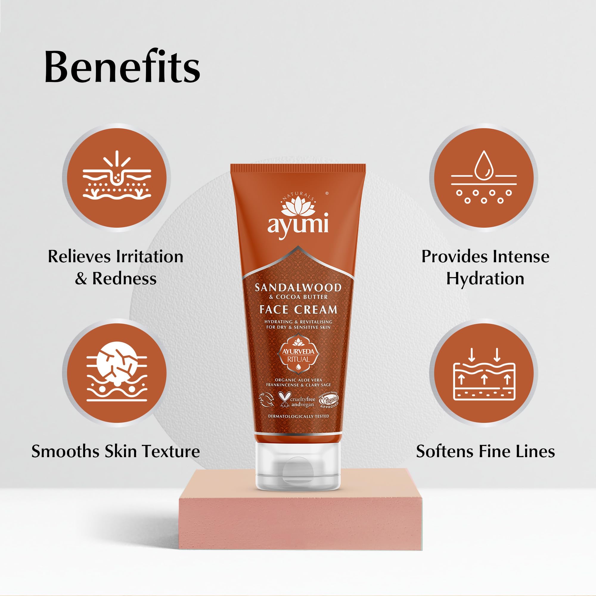 Ayumi Sandalwood & Cocoa Butter Face Cream | Aloe vera Face Moisturiser for Dry Skin | Moisturising Cream to Soothe Irritation|Aromatic Cream with Lavender Oil |Face Moisturiser for Men & Women|100 ml