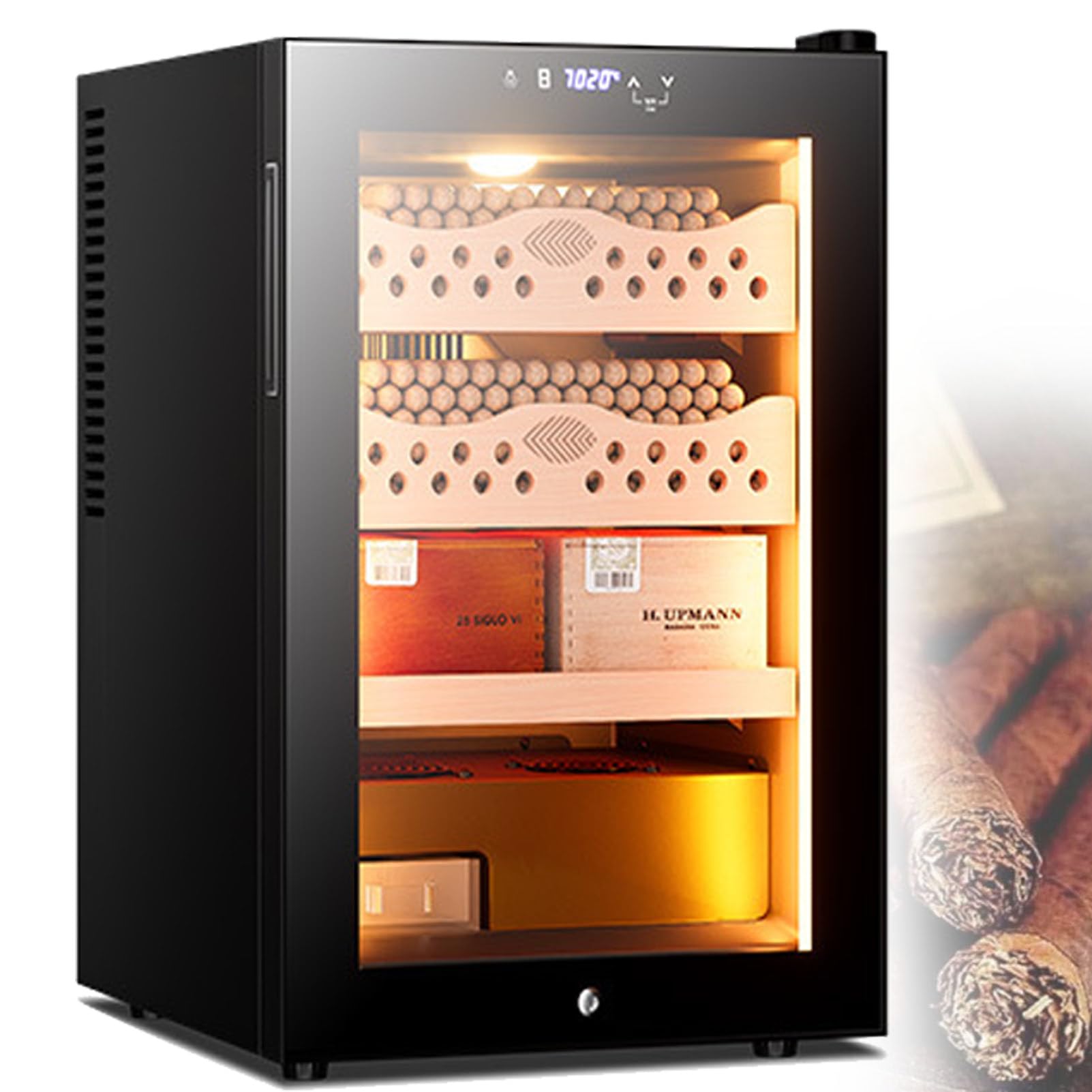Humidor elettrico da 50 litri,armadio frigorifero elettrico con controllo della temperatura e dell'umidità,con igrometro digitale,schermo LED intelligente,ripiano in legno di cedro,Cigarcabinet