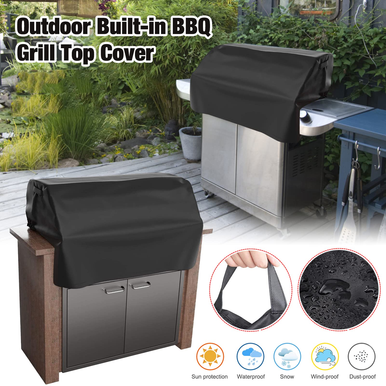 Cubierta superior para parrilla de barbacoa, cubierta de parrilla incorporada a prueba de polvo, tela Oxford 210D, cubierta para estufa de parrilla para barbacoa, patio y jardín al aire libre