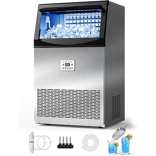 Tehanld Commercial Ice Maker Machine, 110LBS/24H with 33LBS Large Storage Capacity, 50 Ice Cubes/15 Mins, Ice Machine with Self-Cleaning & Water Filter, Under Counter & Freestanding for Home, Bar
